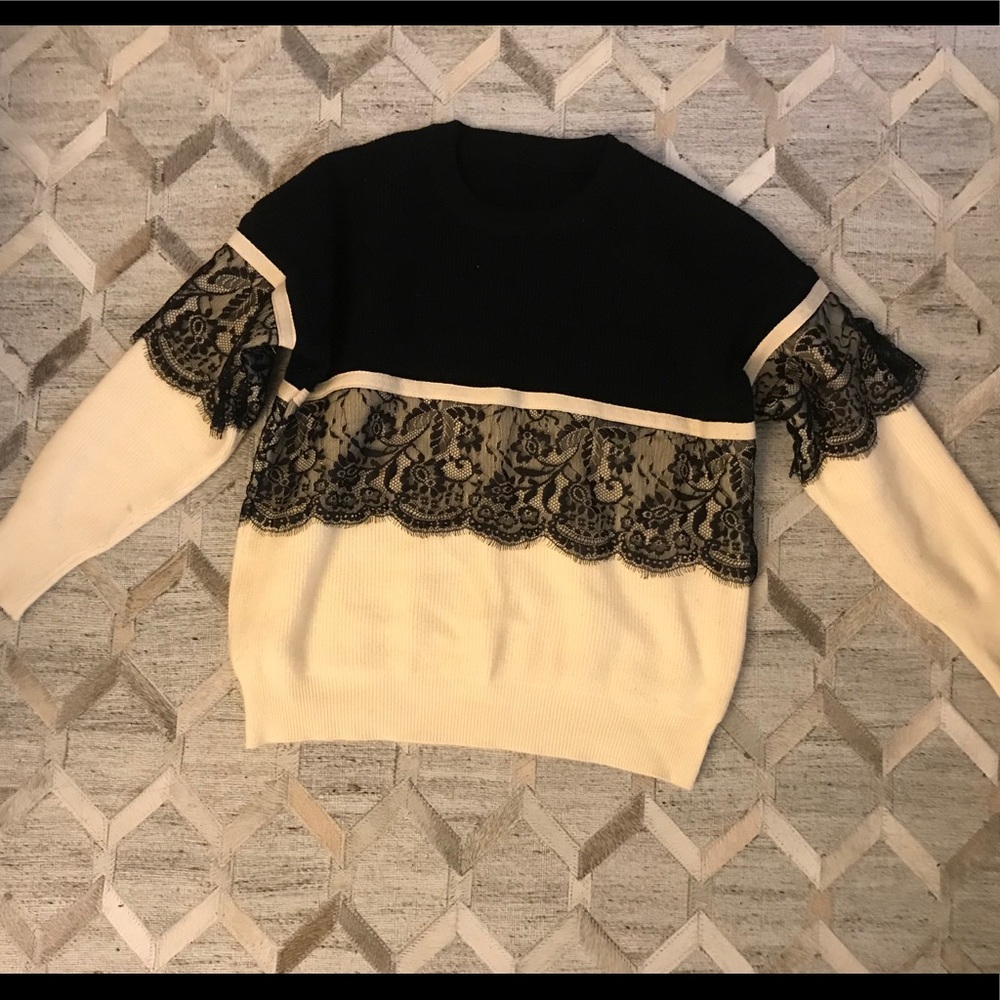 Maje black and white lace sweater